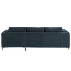 Ecksofa COSO Classic+ mit Longchair Webstoff - Chenille Rufi: Blau - Breite: 246 cm - Longchair davorstehend rechts - Buche Dunkel