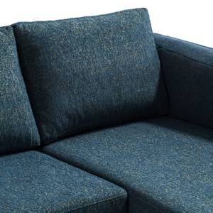 Ecksofa COSO Classic+ mit Longchair Webstoff - Chenille Rufi: Blau - Breite: 246 cm - Longchair davorstehend rechts - Buche Dunkel