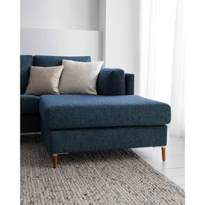 Ecksofa COSO Classic+ mit Longchair Webstoff - Chenille Rufi: Blau - Breite: 246 cm - Longchair davorstehend rechts - Buche Dunkel