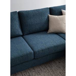 Ecksofa COSO Classic+ mit Longchair Webstoff - Chenille Rufi: Blau - Breite: 246 cm - Longchair davorstehend rechts - Buche Dunkel