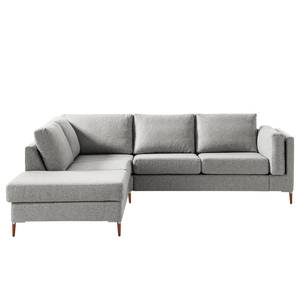 Ecksofa COSO Classic+ mit Ottomane Webstoff - Webstoff Inze: Hellgrau - Breite: 245 cm - Ottomane davorstehend links - Keine Funktion - Buche Dunkel