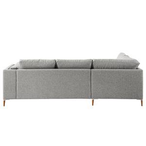 Ecksofa COSO Classic+ mit Ottomane Webstoff - Webstoff Inze: Hellgrau - Breite: 245 cm - Ottomane davorstehend links - Keine Funktion - Buche Dunkel