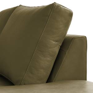 Ecksofa COSO Classic+ mit Ottomane Echtleder - Echtleder Taru: Olivgrün - Breite: 245 cm - Ottomane davorstehend rechts - Keine Funktion - Buche Dunkel