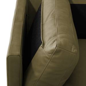 Ecksofa COSO Classic+ mit Ottomane Echtleder - Echtleder Taru: Olivgrün - Breite: 245 cm - Ottomane davorstehend rechts - Keine Funktion - Buche Dunkel