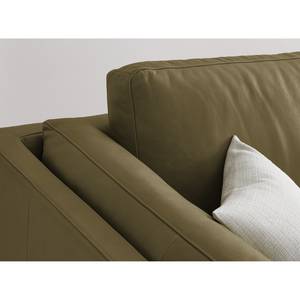 Ecksofa COSO Classic+ mit Ottomane Echtleder - Echtleder Taru: Olivgrün - Breite: 245 cm - Ottomane davorstehend rechts - Keine Funktion - Buche Dunkel