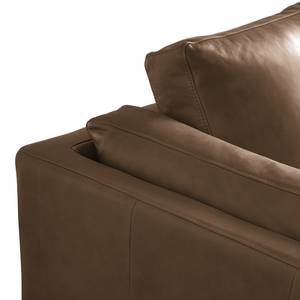 Ecksofa COSO Classic+ mit Ottomane Echtleder - Echtleder Taru: Nougat - Breite: 245 cm - Ottomane davorstehend rechts - Keine Funktion - Buche Dunkel