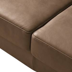 Ecksofa COSO Classic+ mit Ottomane Echtleder - Echtleder Taru: Nougat - Breite: 245 cm - Ottomane davorstehend rechts - Keine Funktion - Buche Dunkel