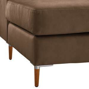 Ecksofa COSO Classic+ mit Ottomane Echtleder - Echtleder Taru: Nougat - Breite: 245 cm - Ottomane davorstehend rechts - Keine Funktion - Buche Dunkel