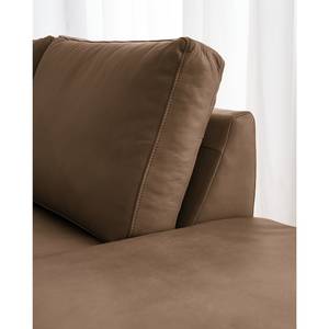 Ecksofa COSO Classic+ mit Ottomane Echtleder - Echtleder Taru: Nougat - Breite: 245 cm - Ottomane davorstehend rechts - Keine Funktion - Buche Dunkel