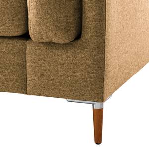 Ecksofa COSO Classic+ mit Ottomane Webstoff - Webstoff Inze: Hellbraun - Breite: 245 cm - Ottomane davorstehend links - Bettkasten - Buche Dunkel