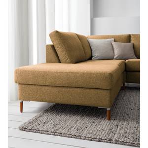 Ecksofa COSO Classic+ mit Ottomane Webstoff - Webstoff Inze: Hellbraun - Breite: 245 cm - Ottomane davorstehend links - Bettkasten - Buche Dunkel