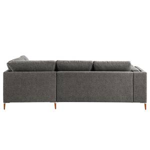 Ecksofa COSO Classic+ mit Ottomane Webstoff - Chenille Rufi: Grau - Breite: 245 cm - Ottomane davorstehend rechts - Bettkasten - Buche Dunkel