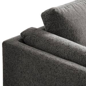 Ecksofa COSO Classic+ mit Ottomane Webstoff - Chenille Rufi: Grau - Breite: 245 cm - Ottomane davorstehend rechts - Bettkasten - Buche Dunkel