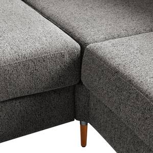 Ecksofa COSO Classic+ mit Ottomane Webstoff - Chenille Rufi: Grau - Breite: 245 cm - Ottomane davorstehend rechts - Bettkasten - Buche Dunkel