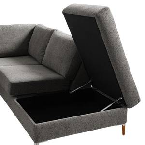 Ecksofa COSO Classic+ mit Ottomane Webstoff - Chenille Rufi: Grau - Breite: 245 cm - Ottomane davorstehend rechts - Bettkasten - Buche Dunkel