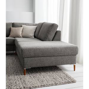 Ecksofa COSO Classic+ mit Ottomane Webstoff - Chenille Rufi: Grau - Breite: 245 cm - Ottomane davorstehend rechts - Bettkasten - Buche Dunkel