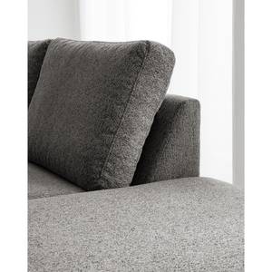 Ecksofa COSO Classic+ mit Ottomane Webstoff - Chenille Rufi: Grau - Breite: 245 cm - Ottomane davorstehend rechts - Bettkasten - Buche Dunkel