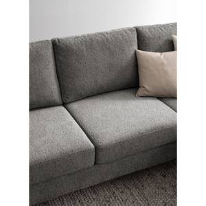 Ecksofa COSO Classic+ mit Ottomane Webstoff - Chenille Rufi: Grau - Breite: 245 cm - Ottomane davorstehend rechts - Bettkasten - Buche Dunkel