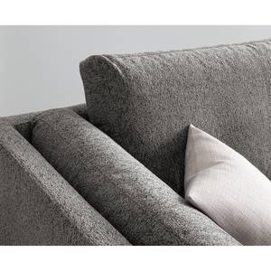 Ecksofa COSO Classic+ mit Ottomane Webstoff - Chenille Rufi: Grau - Breite: 245 cm - Ottomane davorstehend rechts - Bettkasten - Buche Dunkel