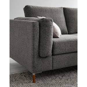 Ecksofa COSO Classic+ mit Ottomane Webstoff - Chenille Rufi: Grau - Breite: 245 cm - Ottomane davorstehend rechts - Bettkasten - Buche Dunkel