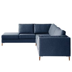 Ecksofa COSO Classic+ mit Ottomane Webstoff - Webstoff Inze: Blau - Breite: 311 cm - Ottomane davorstehend links - Keine Funktion - Buche Dunkel