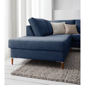 Ecksofa COSO Classic+ mit Ottomane Webstoff - Webstoff Inze: Blau - Breite: 311 cm - Ottomane davorstehend links - Keine Funktion - Buche Dunkel