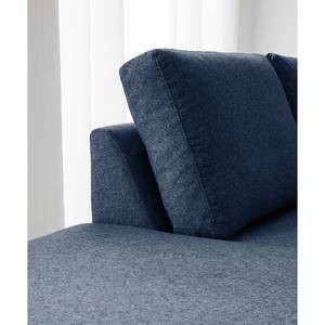 Ecksofa COSO Classic+ mit Ottomane Webstoff - Webstoff Inze: Blau - Breite: 311 cm - Ottomane davorstehend links - Keine Funktion - Buche Dunkel