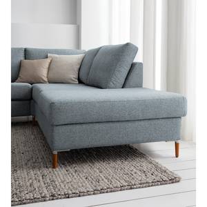 Ecksofa COSO Classic+ mit Ottomane Webstoff - Webstoff Inze: Graublau - Breite: 311 cm - Ottomane davorstehend rechts - Keine Funktion - Buche Dunkel