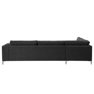 Ecksofa COSO Classic+ mit Ottomane Webstoff - Chenille Rufi: Anthrazit - Breite: 311 cm - Ottomane davorstehend links - Bettkasten - Buche Dunkel