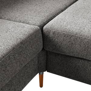 Wohnlandschaft COSO Classic+ Webstoff - Chenille Rufi: Grau - Longchair davorstehend rechts / Ottomane links - Keine Funktion - Buche Dunkel