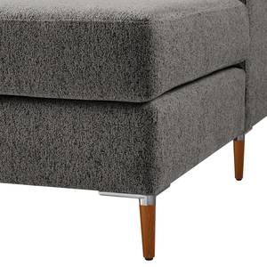 Wohnlandschaft COSO Classic+ Webstoff - Chenille Rufi: Grau - Longchair davorstehend rechts / Ottomane links - Keine Funktion - Buche Dunkel