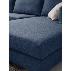 Wohnlandschaft COSO Classic+ Webstoff - Webstoff Inze: Blau - Longchair davorstehend rechts / Ottomane links - Bettkasten - Buche Dunkel