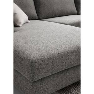 Wohnlandschaft COSO Classic+ Webstoff - Chenille Rufi: Grau - Longchair davorstehend links / Ottomane rechts - Bettkasten - Buche Dunkel