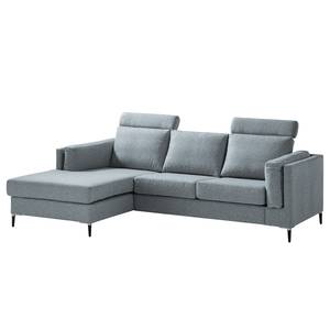 Ecksofa COSO Classic+ mit Longchair Webstoff - Webstoff Inze: Graublau - Breite: 246 cm - Longchair davorstehend links - Schwarz