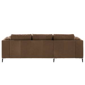 Ecksofa COSO Classic+ mit Longchair Echtleder - Echtleder Taru: Nougat - Breite: 246 cm - Longchair davorstehend links - Schwarz