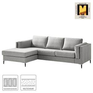 Ecksofa COSO Classic+ mit Longchair Webstoff - Webstoff Inze: Hellgrau - Breite: 246 cm - Longchair davorstehend links - Schwarz