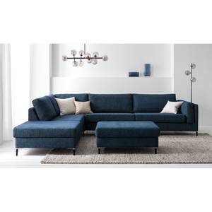 Gestoffeerde hocker COSO Classic+ geweven stof - Chenille Rufi: Blauw - Breedte: 95 cm - Zwart