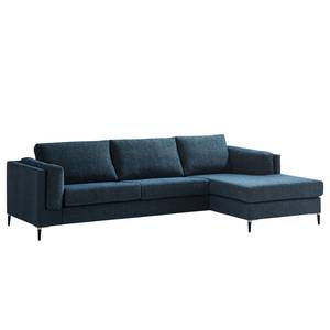 Ecksofa COSO Classic+ mit Longchair Webstoff - Chenille Rufi: Blau - Breite: 287 cm - Longchair davorstehend rechts - Schwarz