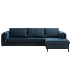 Ecksofa COSO Classic+ mit Longchair Webstoff - Chenille Rufi: Blau - Breite: 287 cm - Longchair davorstehend rechts - Schwarz