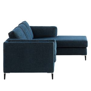 Ecksofa COSO Classic+ mit Longchair Webstoff - Chenille Rufi: Blau - Breite: 287 cm - Longchair davorstehend rechts - Schwarz