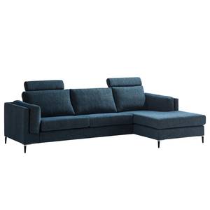 Ecksofa COSO Classic+ mit Longchair Webstoff - Chenille Rufi: Blau - Breite: 287 cm - Longchair davorstehend rechts - Schwarz