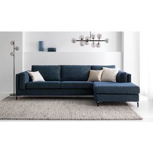 Ecksofa COSO Classic+ mit Longchair Webstoff - Chenille Rufi: Blau - Breite: 287 cm - Longchair davorstehend rechts - Schwarz