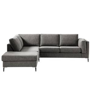 Ecksofa COSO Classic+ mit Ottomane Webstoff - Chenille Rufi: Grau - Breite: 245 cm - Ottomane davorstehend links - Keine Funktion - Schwarz