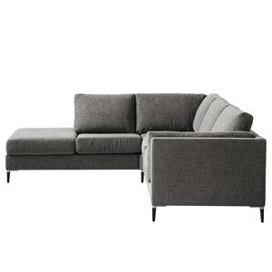 Ecksofa COSO Classic+ mit Ottomane Webstoff - Chenille Rufi: Grau - Breite: 245 cm - Ottomane davorstehend links - Keine Funktion - Schwarz