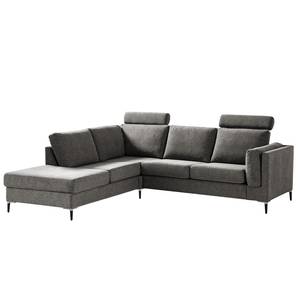 Ecksofa COSO Classic+ mit Ottomane Webstoff - Chenille Rufi: Grau - Breite: 245 cm - Ottomane davorstehend links - Keine Funktion - Schwarz