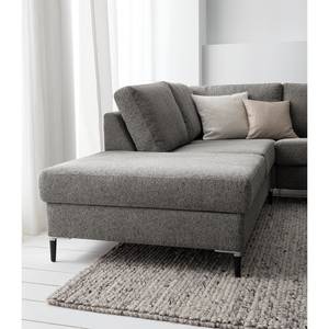 Ecksofa COSO Classic+ mit Ottomane Webstoff - Chenille Rufi: Grau - Breite: 245 cm - Ottomane davorstehend links - Keine Funktion - Schwarz