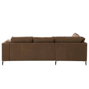 Ecksofa COSO Classic+ mit Ottomane Echtleder - Echtleder Taru: Nougat - Breite: 245 cm - Ottomane davorstehend links - Bettkasten - Schwarz