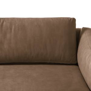 Ecksofa COSO Classic+ mit Ottomane Echtleder - Echtleder Taru: Nougat - Breite: 245 cm - Ottomane davorstehend links - Bettkasten - Schwarz