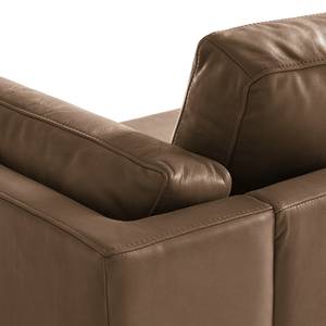 Ecksofa COSO Classic+ mit Ottomane Echtleder - Echtleder Taru: Nougat - Breite: 245 cm - Ottomane davorstehend links - Bettkasten - Schwarz