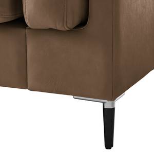 Ecksofa COSO Classic+ mit Ottomane Echtleder - Echtleder Taru: Nougat - Breite: 245 cm - Ottomane davorstehend links - Bettkasten - Schwarz